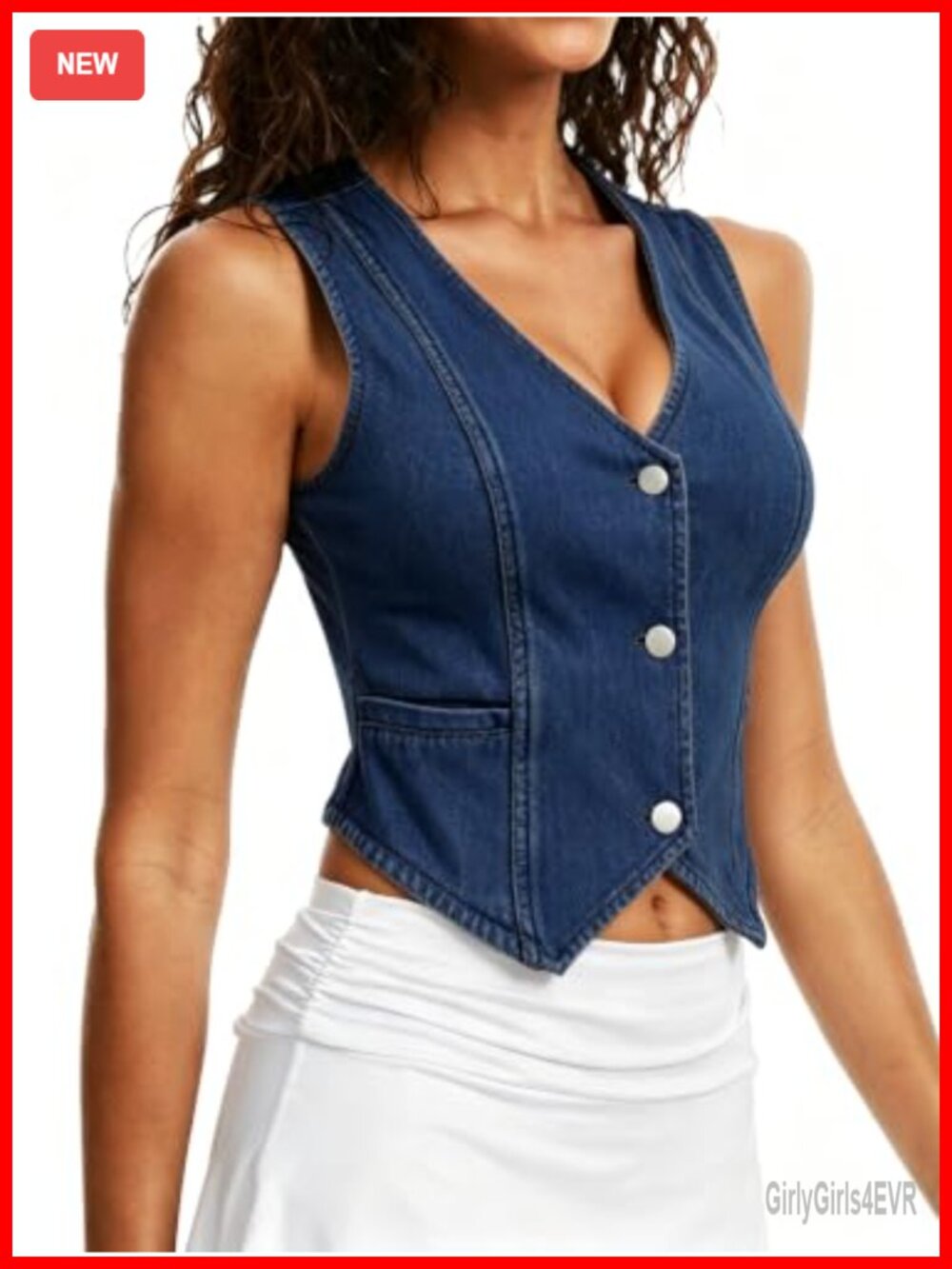 Women's Denim Vest Sleeveless Button V-Neck Cropped Summer Top